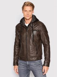 Serge Pariente Kurtka skórzana Erico Hood Brązowy Regular Fit. Brązowe kurtki męskie Serge Pariente, m, bez wzorów, ze skóry, bez kaptura. Za 869.99 zł.