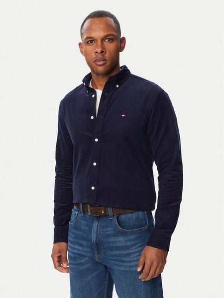 Tommy Hilfiger Koszula Solid MW0MW40486 Granatowy Regular Fit. Niebieskie koszule męskie Tommy Hilfiger, m, bez wzorów, z bawełny, bez kołnierzyka, bez ramiączek. Za 409.99 zł.