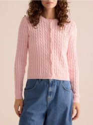 Kardigan z haftem - pastelowy róż. Czerwone kardigany damskie Reserved, l, bez wzorów, z bawełny. Za 129.99 zł.