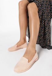 Różowe Balerinki w Stylu Mokasynów Thetea. Czerwone baleriny damskie Born2be, bez wzorów, z jeansu, eleganckie, bez obcasa. Za 39.99 zł.