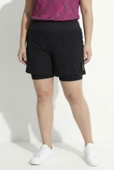 Damskie Szorty funkcyjne 2 w 1 wysoki stan kieszenie na suwak. Czarne szorty damskie Ulla Popken, plus size, bez wzorów, z elastanu, z podwyższonym stanem. Za 239.99 zł.