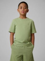 T-shirt bawełniany chłopięcy 4F 4FJRSS26TTSHM3598. Zielone t-shirty dla chłopców 4f, bez wzorów, z bawełny, bez ramiączek. Za 22.99 zł.