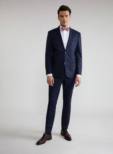 PAKO LORENTE – Granatowe spodnie garniturowe P22SF-6G-015-G-S. Niebieskie eleganckie spodnie męskie Pako Lorente, s, bez wzorów, z elastanu. Za 149.99 zł.