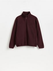 Polarowa bluza ze stójką - mahoniowy. Brązowe bluzy męskie Reserved, l, bez wzorów, z polaru, bez kaptura. Za 129.99 zł.
