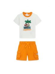 Guess Komplet t-shirt i spodenki I6GG06 K8HM4 Pomarańczowy Regular Fit. Brązowe szorty dla chłopców Guess, z aplikacjami, z bawełny, bez ramiączek. Za 154.99 zł.