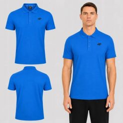 KOSZULKA POLO MĘSKA 4F SPORTOWY T-SHIRT M0770 SS26. Niebieskie koszulki polo męskie 4f, m, bez wzorów, z bawełny, sportowe, bez ramiączek. Za 89.99 zł.