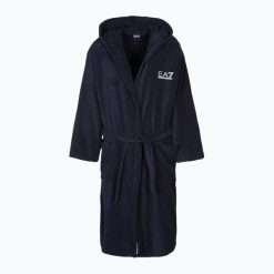 Szlafrok męski EA7 Emporio Armani Core Bathrobe. Niebieskie szlafroki męskie EA7 Emporio Armani, l, bez wzorów, z bawełny, bez ramiączek, bez kaptura. Za 569.99 zł.