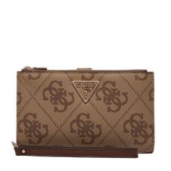 Portfel Guess. Brązowe portfele damskie Guess, z aplikacjami. Za 299.99 zł.