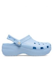 Crocs Klapki Classic Platform Pearl Clog 211231 Niebieski. Niebieskie klapki damskie Crocs, bez wzorów, z tworzywa sztucznego, bez obcasa. Za 179.99 zł.