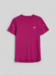 4F Koszulka trekkingowa z włókna bambusowego damska - różowa M. Czerwone t-shirty damskie 4f, m, bez wzorów, z materiału, klasyczne, bez kołnierzyka. Za 119.99 zł.