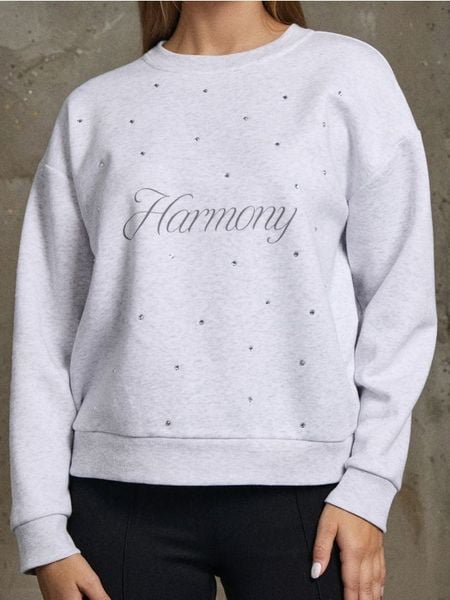 Bluza crewneck z cyrkoniami - Inny. Bluzy damskie Sinsay, l, bez wzorów, bez kaptura. Za 49.99 zł.