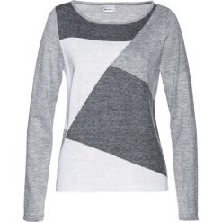 Sweter bonprix szaro-biel wełny. Szare swetry damskie bonprix, bez wzorów, z dzianiny, biznesowe, bez kołnierzyka, bez ramiączek, długie, bez kaptura. Za 84.99 zł.
