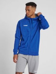 Bluza z kapturem sportowa męska Hummel Go Cotton Zip Hoodie. Niebieskie bluzy męskie Hummel, m, bez wzorów, z bawełny, z kapturem, na golfa. Za 98.00 zł.