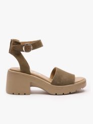 Khaki sandały na traperowym spodzie. Zielone sandały damskie Ryłko, bez wzorów, ze skóry, bez obcasa, na obcasie, bez zapięcia. Za 379.99 zł.