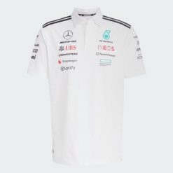 KOSZULKA MERCEDES - AMG PETRONAS FORMULA ONE TEAM POLO. Białe koszulki polo męskie Adidas, s, bez wzorów, z bawełny, klasyczne, bez ramiączek. Za 439.00 zł.