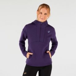 Bluza tenisowa damska z kapturem, na suwak. Fioletowe bluzy sportowe damskie KUIKMA, s, bez wzorów, z elastanu, z kapturem, tenisowe. Za 129.99 zł.