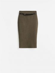 Spódnica midi z paskiem - wielobarwny. Spódnice damskie Reserved, l, bez wzorów, z tkaniny, midi, dopasowane. Za 119.99 zł.