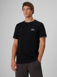 4F T-shirt regular gładki męski - czarny M. Czarne koszulki sportowe męskie 4f, m, bez wzorów, z bawełny, klasyczne, bez kołnierzyka. Za 69.99 zł.