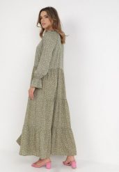 Zielona Sukienka Adrasixie. Zielone sukienki damskie Born2be, na imprezę, l, bez wzorów, boho, bez kołnierzyka, bez ramiączek, maxi, rozkloszowane. Za 119.99 zł.