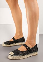 Czarne Siateczkowe Espadryle na Podeszwie z Juty Zapinane na Sprzączkę Geniffia. Czarne espadryle damskie Renee, bez wzorów, bez obcasa, bez zapięcia. Za 69.99 zł.