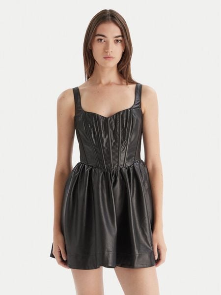 Bardot Sukienka z imitacji skóry Savoy 60114DB Czarny Regular Fit. Czarne sukienki damskie Bardot, bez wzorów, ze skóry, bez kołnierzyka, bez ramiączek. Za 389.99 zł.