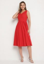 Czerwona Klasyczna Rozkloszowana Sukienka Vices Tolissela. Czerwone sukienki damskie Born2be, na co dzień, l, z aplikacjami, eleganckie, bez kołnierzyka, bez ramiączek, midi, rozkloszowane. Za 119.99 zł.