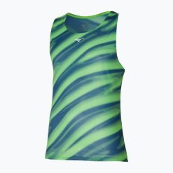 Koszulka do biegania męska Mizuno DAF Graphic Tank. Zielone koszulki sportowe męskie Mizuno, m, bez wzorów, z materiału, bez kołnierzyka, bez ramiączek, do biegania. Za 57.99 zł.