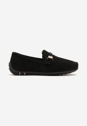 Czarne Półbuty Mokasyny na Grubej Podeszwie z Metalową Ozdobą Rsosa. Czarne buty sportowe męskie Born2be, z jeansu, eleganckie, bez zapięcia. Za 34.99 zł.