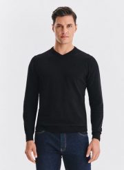 PAKO LORENTE - Czarny bawełniany sweter v-neck. Czarne swetry przez głowę męskie Pako Lorente, na jesień, m, bez wzorów, z bawełny, bez kołnierzyka. Za 199.99 zł.