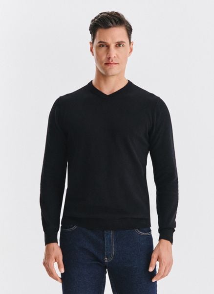 PAKO LORENTE - Czarny bawełniany sweter v-neck. Czarne swetry przez głowę męskie Pako Lorente, na jesień, m, bez wzorów, z bawełny, bez kołnierzyka. Za 199.99 zł.
