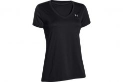 Koszulka z krótkim rękawem Damska Under Armour Tech SSV Solid Czarny. Czarne koszulki sportowe damskie Under Armour, s, bez wzorów, z materiału, bez kołnierzyka, bez ramiączek, na fitness i siłownię. Za 126.95 zł.