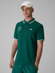 4F Koszulka polo tenisowa męska - zielona S. Zielone koszulki polo męskie 4f, l, bez wzorów, bez kołnierzyka, bez ramiączek, na fitness i siłownię. Za 139.99 zł.