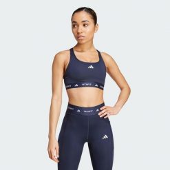 Biustonosz TECHFIT. Niebieskie biustonosze Adidas, bez wzorów, z materiału. Za 179.00 zł.