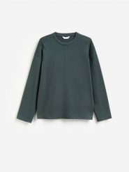 Bawełniany longsleeve - morski. Zielone bluzki z długim rękawem męskie Reserved, l, bez wzorów, z bawełny, bez kołnierzyka. Za 79.99 zł.