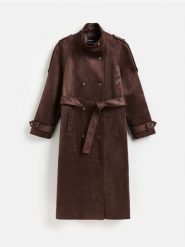 Płaszcz z imitacji zamszu - ciemnobrązowy. Brązowe płaszcze damskie Reserved, l, bez wzorów, bez kaptura. Za 359.99 zł.