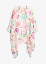 Lekkie letnie poncho we wzór w kwiaty. Białe żakiety damskie bonprix, bez wzorów. Za 97.99 zł.