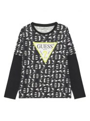 Guess Bluzka L5YI04 K8HM4 Czarny Regular Fit. Czarne t-shirty dla chłopców Guess, z aplikacjami, z bawełny, bez ramiączek. Za 99.99 zł.
