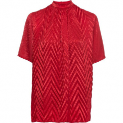 Bluzka shirtowa w strukturalny wzór bonprix czerwony. Czerwone bluzki damskie bonprix, ze stójką. Za 119.99 zł.