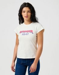 WRANGLER DAMSKA KOSZULKA WRANGLER SHRUNKEN BAND TEE WORN WHITE 112355334. Białe t-shirty damskie Wrangler, s, bez wzorów, bez kołnierzyka. Za 89.99 zł.