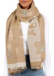 X2 Szalik Cashmirillo 70 x 200 cm - wzór w koty - Jasnobrązowy. Brązowe szaliki i chusty damskie X2, na jesień, bez wzorów, z kaszmiru. Za 139.00 zł.