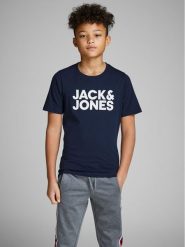 Jack & Jones Junior T-Shirt Corp Logo 12152730 Granatowy Regular Fit. Niebieskie t-shirty dla chłopców Jack & Jones Junior, bez wzorów, z bawełny, bez ramiączek. Za 49.99 zł.