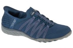 Buty sportowe Sneakersy damskie, Slip-ins: Breathe Easy - Roll With Me. Niebieskie obuwie sportowe damskie Skechers, bez wzorów, z materiału, trekkingowe. Za 299.99 zł.
