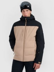 4F Kurtka narciarska membrana 10000 męska - beżowa L. Brązowe kurtki snowboardowe męskie 4f, l, bez wzorów, z tkaniny, bez kaptura, narciarskie. Za 799.99 zł.