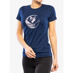 Koszulka z nadrukiem damska Sensor Merino Active PT. Niebieskie koszulki sportowe damskie Sensor, bez wzorów, bez kołnierzyka, bez ramiączek. Za 277.99 zł.