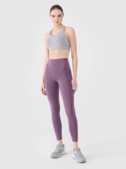 4F Legginsy treningowe ze średnim stanem damskie - fioletowe M. Fioletowe legginsy damskie 4f, m, bez wzorów, z dzianiny, na fitness i siłownię. W wyprzedaży za 69.99 zł.