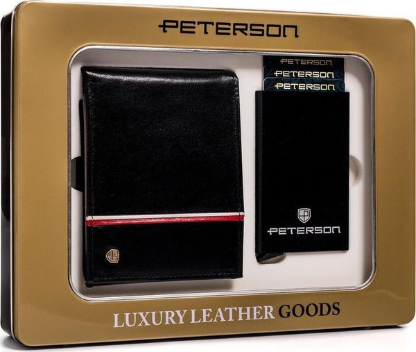 Peterson Zestaw prezentowy: skórzany portfe męski i aluminiowe etui na karty Peterson NoSize. Portfele męskie Peterson, bez wzorów. Za 322.62 zł.