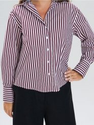 Koszula w paski - bordowy. Czerwone koszule damskie Sinsay, l, bez wzorów, bez kołnierzyka, bez ramiączek. Za 49.99 zł.