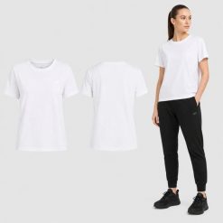 KOSZULKA DAMSKA 4F T-SHIRT SPORTOWY BAWEŁNIANY NA CO DZIEŃ F3310 SS26. Białe koszulki sportowe damskie 4f, uniwersalny, bez wzorów, z bawełny, bez kołnierzyka, bez ramiączek, na fitness i siłownię. Za 49.99 zł.