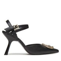 Sandały Just Cavalli. Czarne sandały damskie Just Cavalli, bez wzorów, bez obcasa, na płaskiej podeszwie, bez zapięcia. Za 579.99 zł.