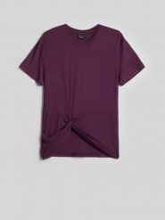 4F T-shirt regular z marszczeniem i modalem damski - fioletowy XL. Fioletowe t-shirty damskie 4f, xl, bez wzorów, z materiału, klasyczne, bez kołnierzyka. Za 89.99 zł.